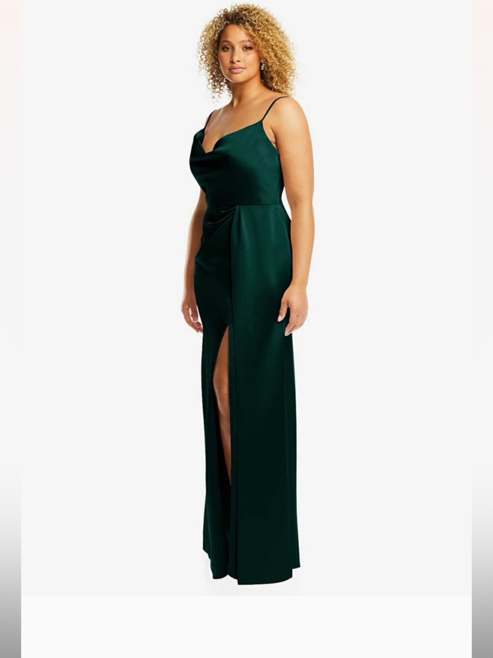 DESSY GROUP — Cowl-Neck Draped Wrap Maxi Dress with Front Slit in Evergreen